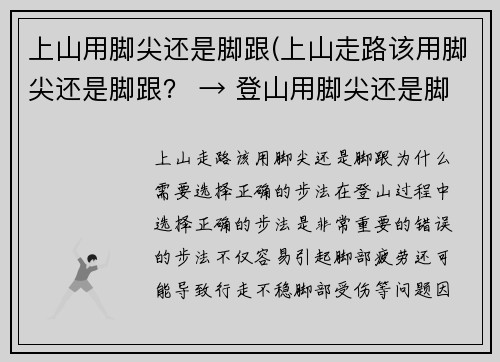 上山用脚尖还是脚跟(上山走路该用脚尖还是脚跟？ → 登山用脚尖还是脚跟？)